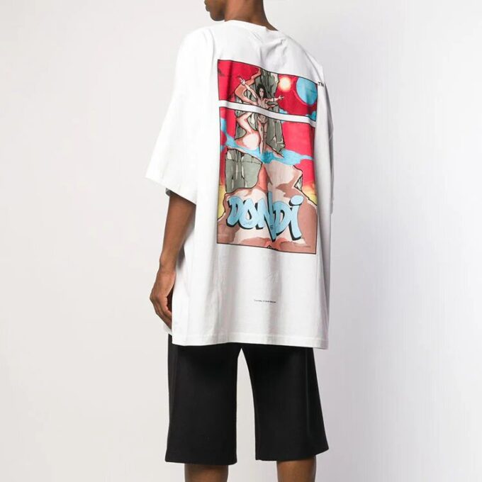 Off-White Men’ s 2/5 Back Printing Short Sleeve White T-Shirt