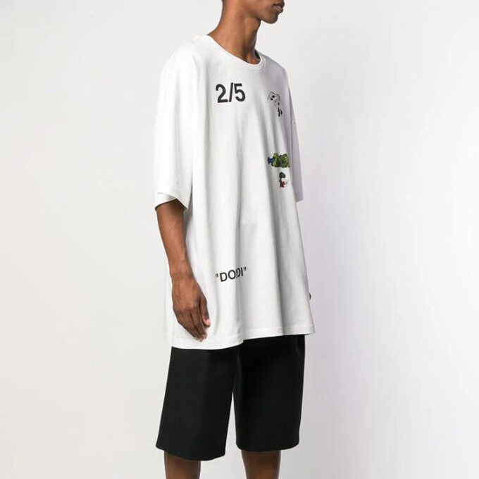 Off-White Men’ s 2/5 Back Printing Short Sleeve White T-Shirt