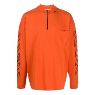 Off-White Men’ s Abstract Logo Printing Half Zipper Round Neck Loose Fit Orange Off-White Men’ s Abstract Logo Printing Half Zipper Round Neck Loose Fit Orange