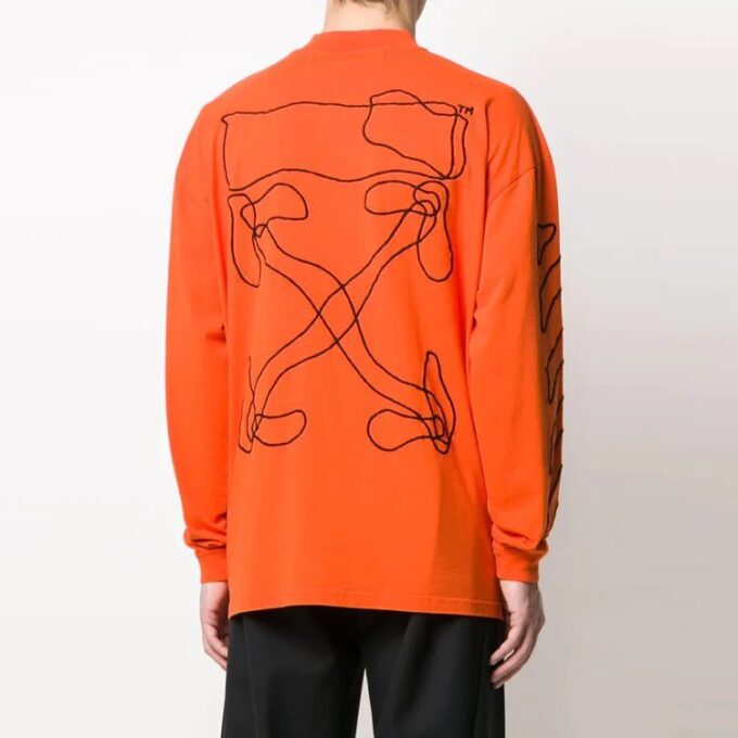 Off-White Men’ s Abstract Logo Printing Half Zipper Round Neck Loose Fit Orange