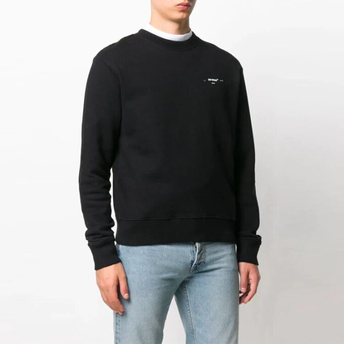 Off-White Men’ s Alphabet Logo Pattern Long Sleeves Loose Fit Black