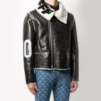 Off-White Men’ s Arrow Faux Fur Black Jacket