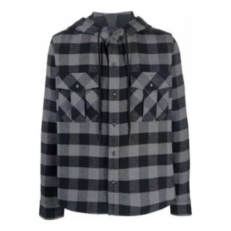 Off-White Men’ s Arrow Flannel Plaid Crossover Long Sleeves Black Shirt