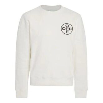 Off-White Men’ s Arrow Logo Printing Round Neck Long Sleeves White