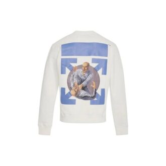 Off-White Men’ s Arrow Logo Printing Round Neck Long Sleeves White