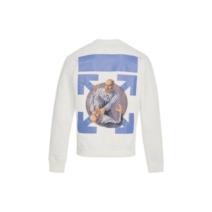 Off-White Men’ s Arrow Logo Printing Round Neck Long Sleeves White