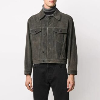Off-White Men’ s Arrow Pattern Denim Jacket Gray