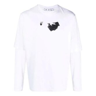 Off-White Men’ s Arrow Pattern Printing Double Layer Sleeve Long Sleeves Loose Fit White T-Shirt Off-White Men’ s Arrow Pattern Printing Double Layer Sleeve Long Sleeves Loose Fit White T-Shirt