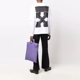 Off-White Men’ s Arrow Pattern Printing Double Layer Sleeve Long Sleeves Loose Fit White T-Shirt Off-White Men’ s Arrow Pattern Printing Double Layer Sleeve Long Sleeves Loose Fit White T-Shirt