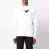 Off-White Men’ s Arrow Pattern Printing Double Layer Sleeve Long Sleeves Loose Fit White T-Shirt