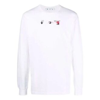 Off-White Men’ s Arrow Pattern Printing Long Sleeves Ordinary White T-Shirt Off-White Men’ s Arrow Pattern Printing Long Sleeves Ordinary White T-Shirt