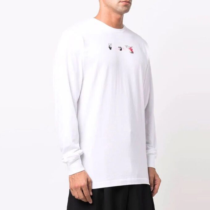 Off-White Men’ s Arrow Pattern Printing Long Sleeves Ordinary White T-Shirt