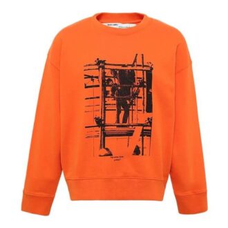 Off-White Men’ s Arrow Pattern Printing Round Neck Long Sleeves Orange Off-White Men’ s Arrow Pattern Printing Round Neck Long Sleeves Orange