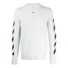 Off-White Men’ s Arrows Diagonal Stripes Intarsia Pullover Wool Sweater Slim Fit White