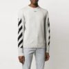 Off-White Men’ s Arrows Diagonal Stripes Intarsia Pullover Wool Sweater Slim Fit White