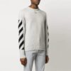 Off-White Men’ s Arrows Diagonal Stripes Intarsia Pullover Wool Sweater Slim Fit White