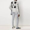 Off-White Men’ s Arrows Diagonal Stripes Intarsia Pullover Wool Sweater Slim Fit White
