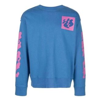 Off-White Men’ s Back Abstract Pattern Knit Round Neck Blue