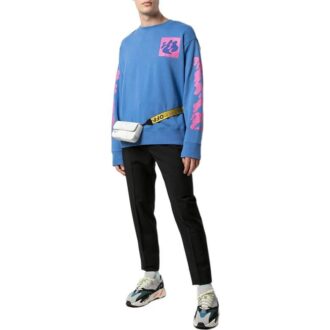 Off-White Men’ s Back Abstract Pattern Knit Round Neck Blue