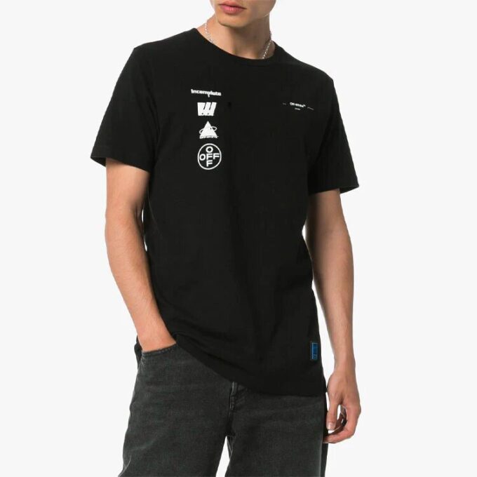 Off-White Men’ s Back Photo Printing Short Sleeve Black T-Shirt