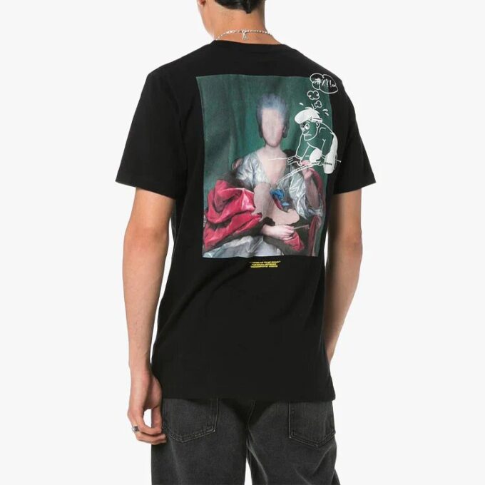 Off-White Men’ s Back Photo Printing Short Sleeve Black T-Shirt