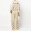 Off-White Men’ s Back Stripe Pattern Printing Pullover Hooded Long Sleeves Loose Fit Beige