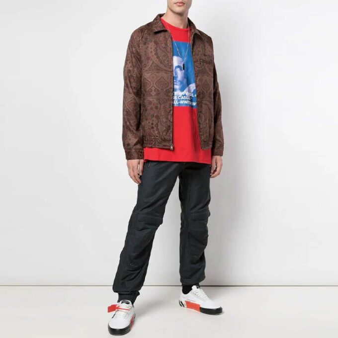 Off-White Men’ s Bernini Logo Printing Short Sleeve Loose Fit Red T-Shirt