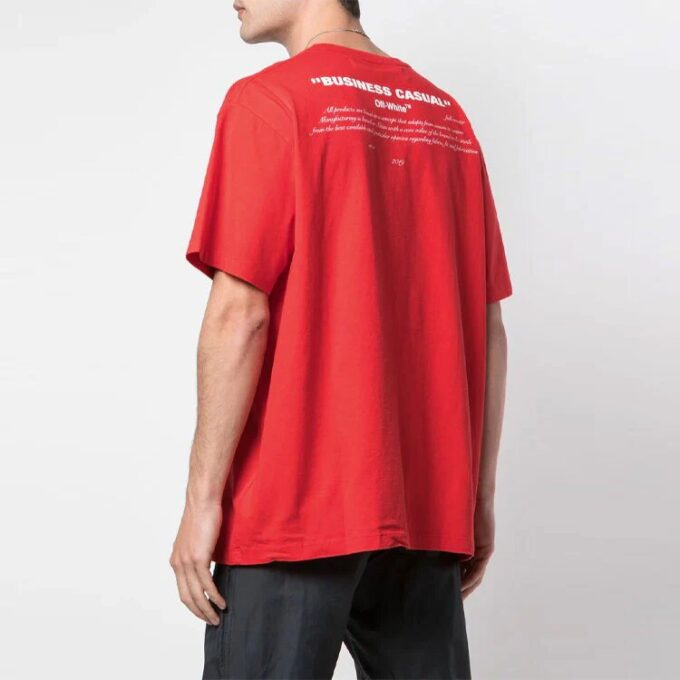 Off-White Men’ s Bernini Logo Printing Short Sleeve Loose Fit Red T-Shirt