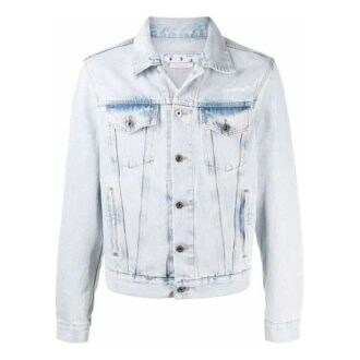 Off-White Men’ s Bleach Effect Denim Jacket Autumn Blue Off-White Men’ s Bleach Effect Denim Jacket Autumn Blue