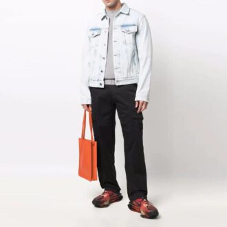 Off-White Men’ s Bleach Effect Denim Jacket Autumn Blue Off-White Men’ s Bleach Effect Denim Jacket Autumn Blue