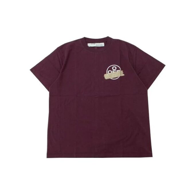 Off-White Men’ s Bronzing Arrow Rubber Strap Patch Short Sleeve Purple T-Shirt