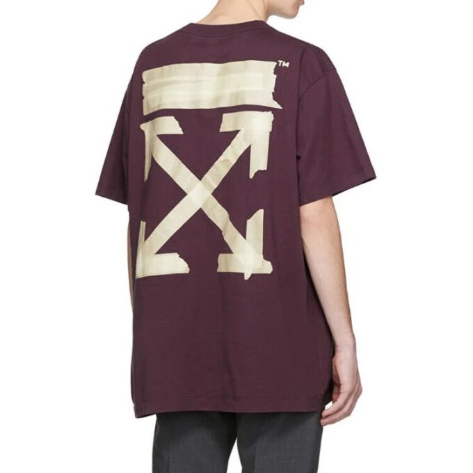 Off-White Men’ s Bronzing Arrow Rubber Strap Patch Short Sleeve Purple T-Shirt