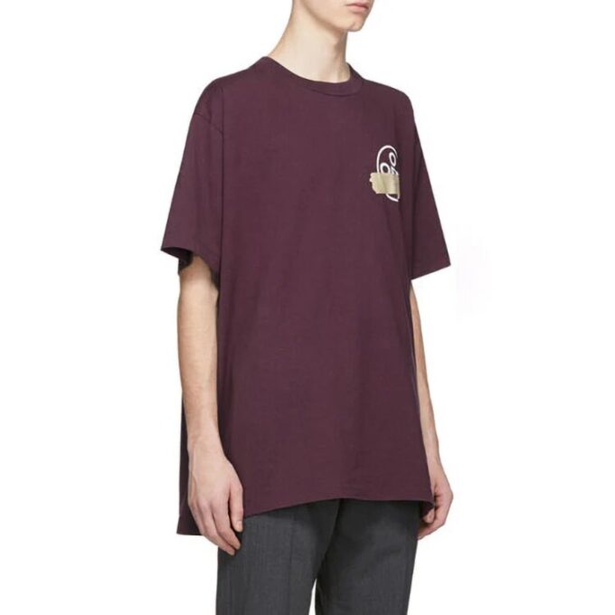 Off-White Men’ s Bronzing Arrow Rubber Strap Patch Short Sleeve Purple T-Shirt