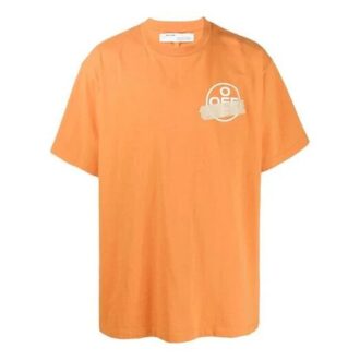 Off-White Men’ s Bronzing Arrow Rubber Strap Patch Short Sleeve T-Shirt Off-White Men’ s Bronzing Arrow Rubber Strap Patch Short Sleeve T-Shirt