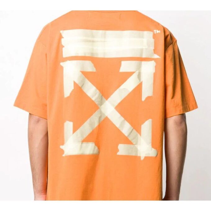 Off-White Men’ s Bronzing Arrow Rubber Strap Patch Short Sleeve T-Shirt