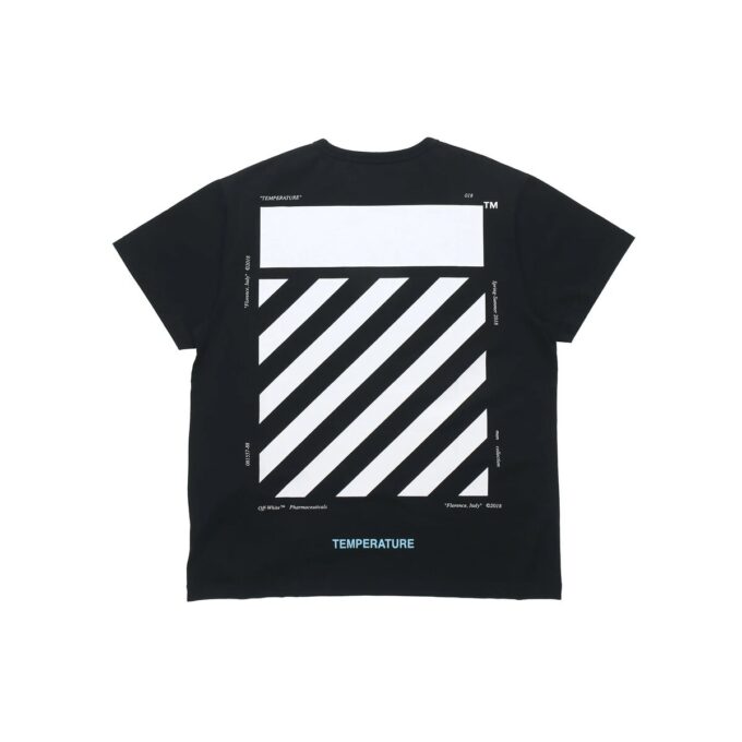 Off-White Men’ s C/O VIRGIL ABLOH Basic Alphabet Stripe Short Sleeve Black T-Shirt