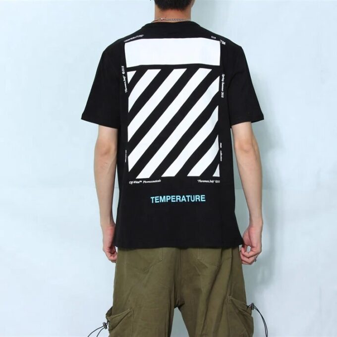 Off-White Men’ s C/O VIRGIL ABLOH Basic Alphabet Stripe Short Sleeve Black T-Shirt