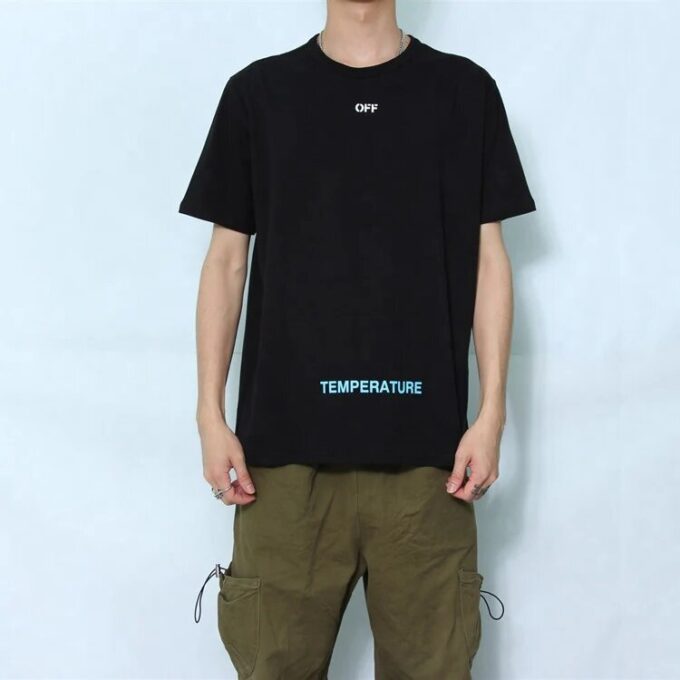 Off-White Men’ s C/O VIRGIL ABLOH Basic Alphabet Stripe Short Sleeve Black T-Shirt