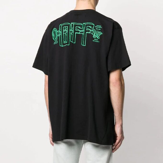 Off-White Men’ s C/O VIRGIL ABLOH Embroidered Logo Printing Short Sleeve Loose Version Black T-Shirt