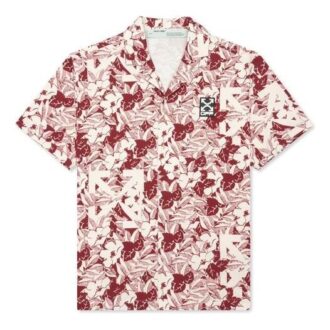Off-White Men’ s C/O VIRGIL ABLOH Flowers Short Sleeve Red Shirt Off-White Men’ s C/O VIRGIL ABLOH Flowers Short Sleeve Red Shirt