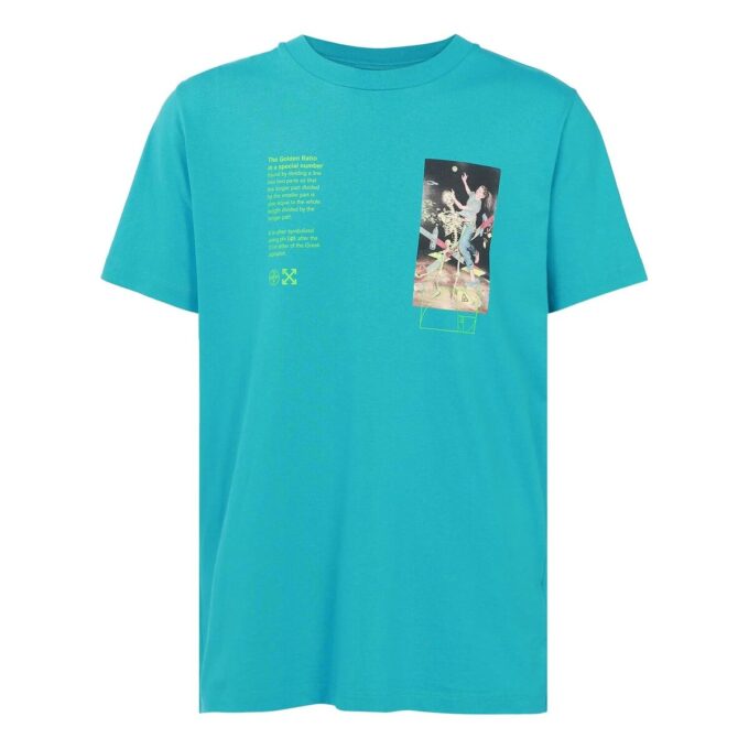 Off-White Men’ s C/O Virgil Abloh Skeleton Character Printing Short Sleeve Ordinary Version Blue T-Shirt