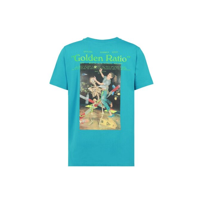 Off-White Men’ s C/O Virgil Abloh Skeleton Character Printing Short Sleeve Ordinary Version Blue T-Shirt