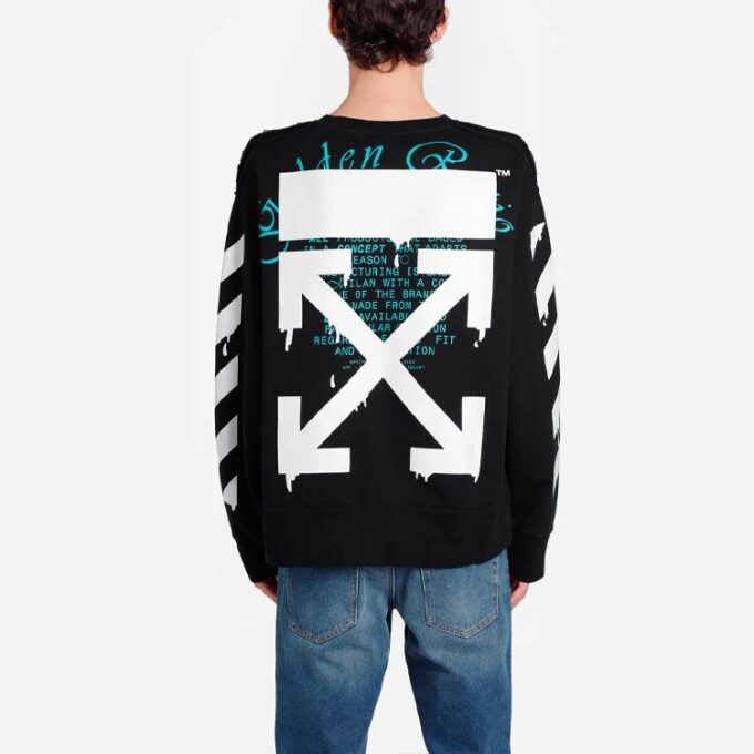 Off-White Men’ s C/O Virgil Abloh Slogan Arrow Printing Round Neck Black