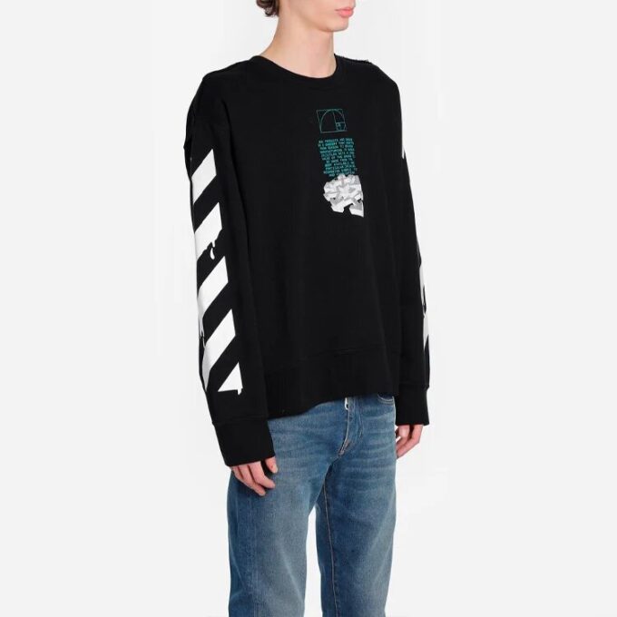 Off-White Men’ s C/O Virgil Abloh Slogan Arrow Printing Round Neck Black