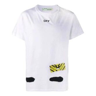 Off-White Men’ s C/O VIRGIL ABLOH Tiger Stripes Splash Ink Printing Short Sleeve White T-Shirt Off-White Men’ s C/O VIRGIL ABLOH Tiger Stripes Splash Ink Printing Short Sleeve White T-Shirt