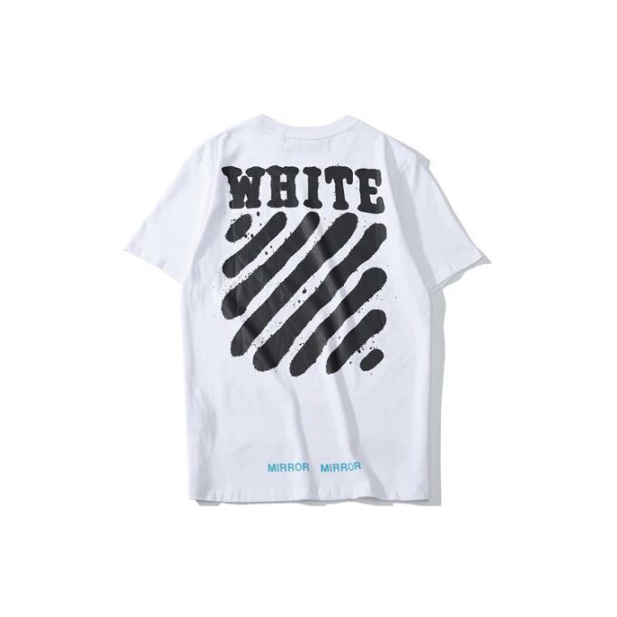 Off-White Men’ s C/O VIRGIL ABLOH Tiger Stripes Splash Ink Printing Short Sleeve White T-Shirt