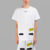 Off-White Men’ s C/O VIRGIL ABLOH Tiger Stripes Splash Ink Printing Short Sleeve White T-Shirt