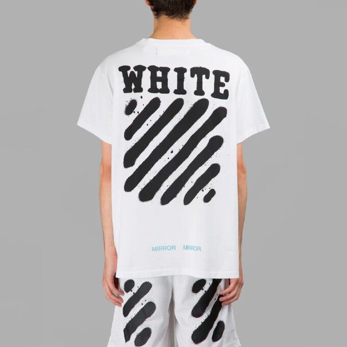 Off-White Men’ s C/O VIRGIL ABLOH Tiger Stripes Splash Ink Printing Short Sleeve White T-Shirt