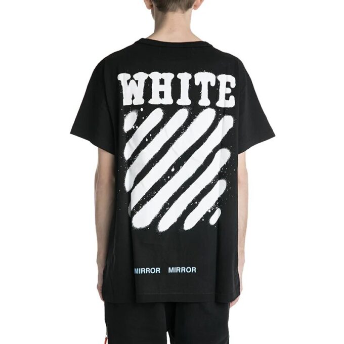 Off-White Men’ s C/O VIRGIL ABLOH Tiger Stripes Splash Ink Printing Short Sleeve Black T-Shirt