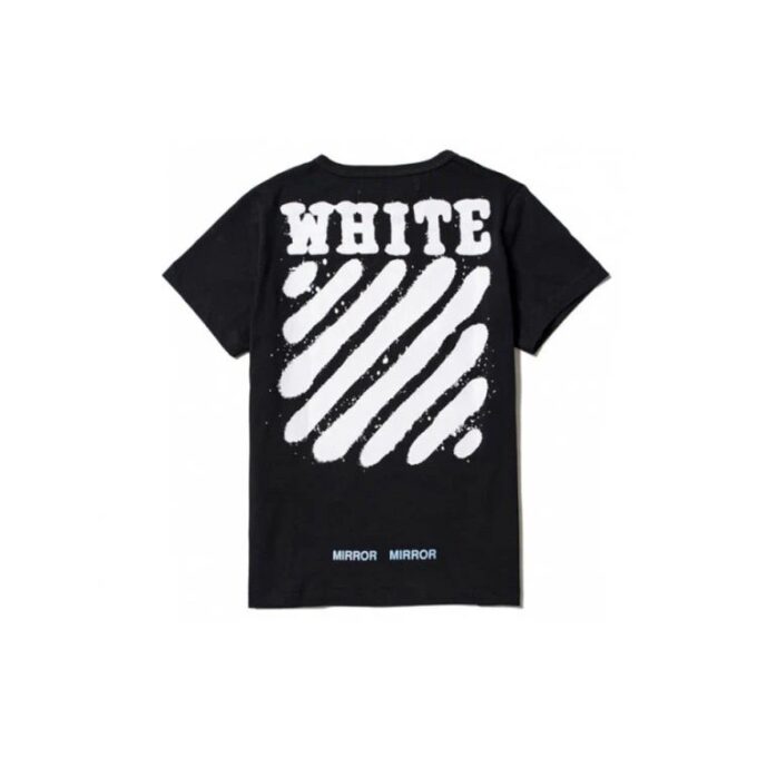 Off-White Men’ s C/O Virgil Abloh Tiger Stripes Splash Ink Short Sleeve Black T-Shirt